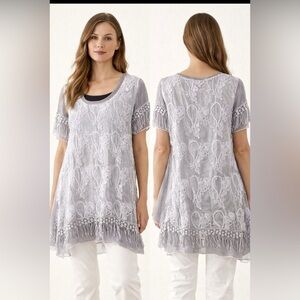 Pretty Angel Silk Blend Lace Fringe Boho Tunic Top XL